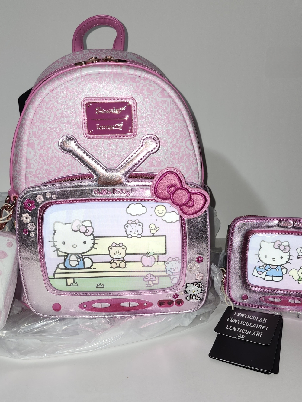 Hello Kitty Pink Lenticular Mini Loungefly Backpack And Wallet